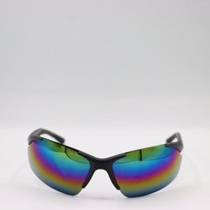 Unisex Wide Wrapstyle Black Sports Sunglasses UV 400 Protection Rainbow Mirrored